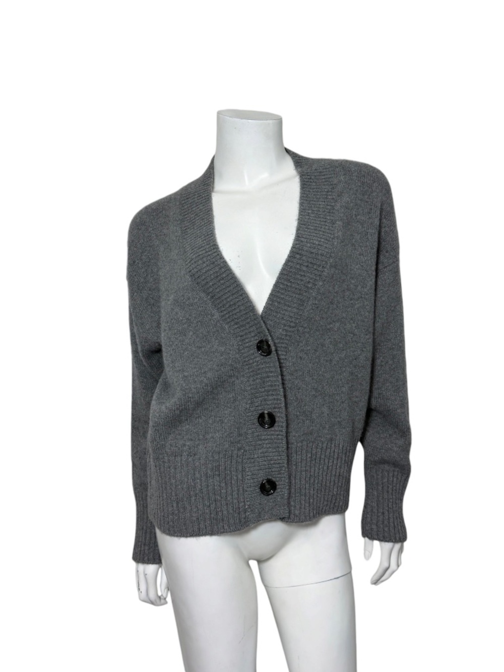 ALLUDE 100% Cashmere V-Neck Boxy Cardigan Sweater Medium Grey Melange $450